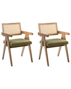 Set of 2 Dining Chairs AVA Wood Brown/ Green