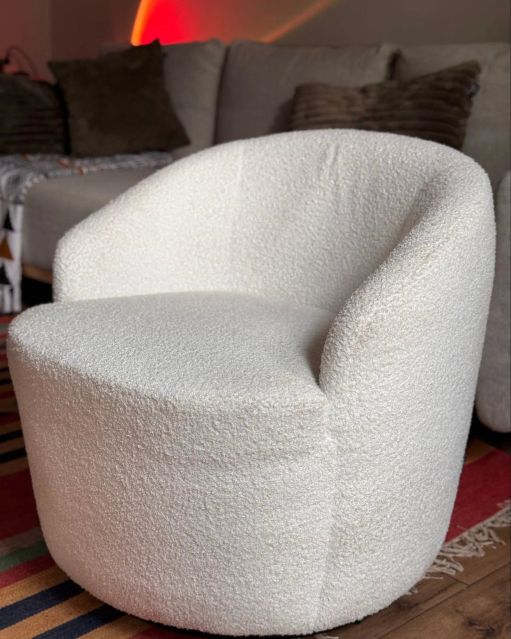 Swivel Armchair DAVIK Boucle Off-White