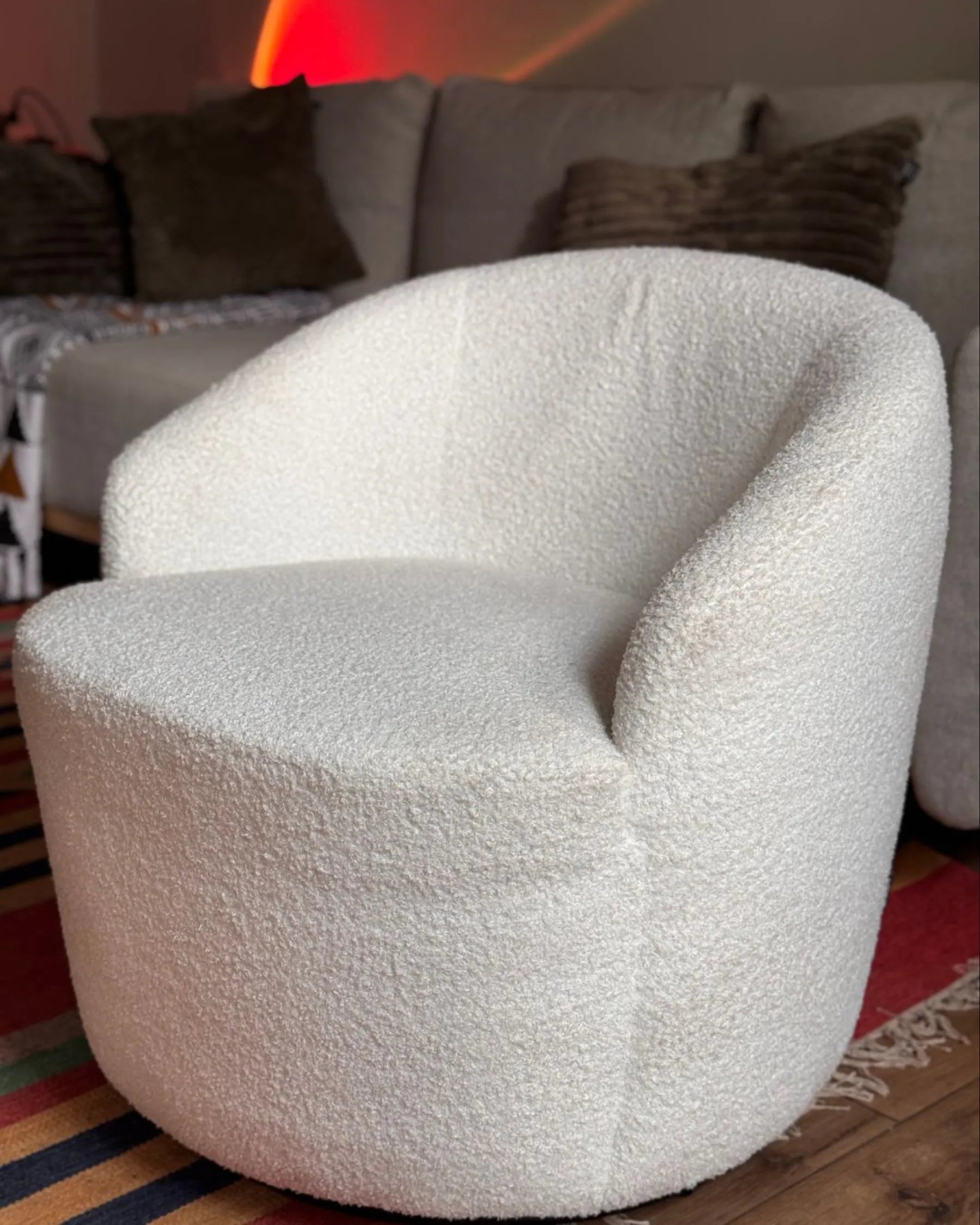 Swivel Armchair DAVIK Boucle Off-White