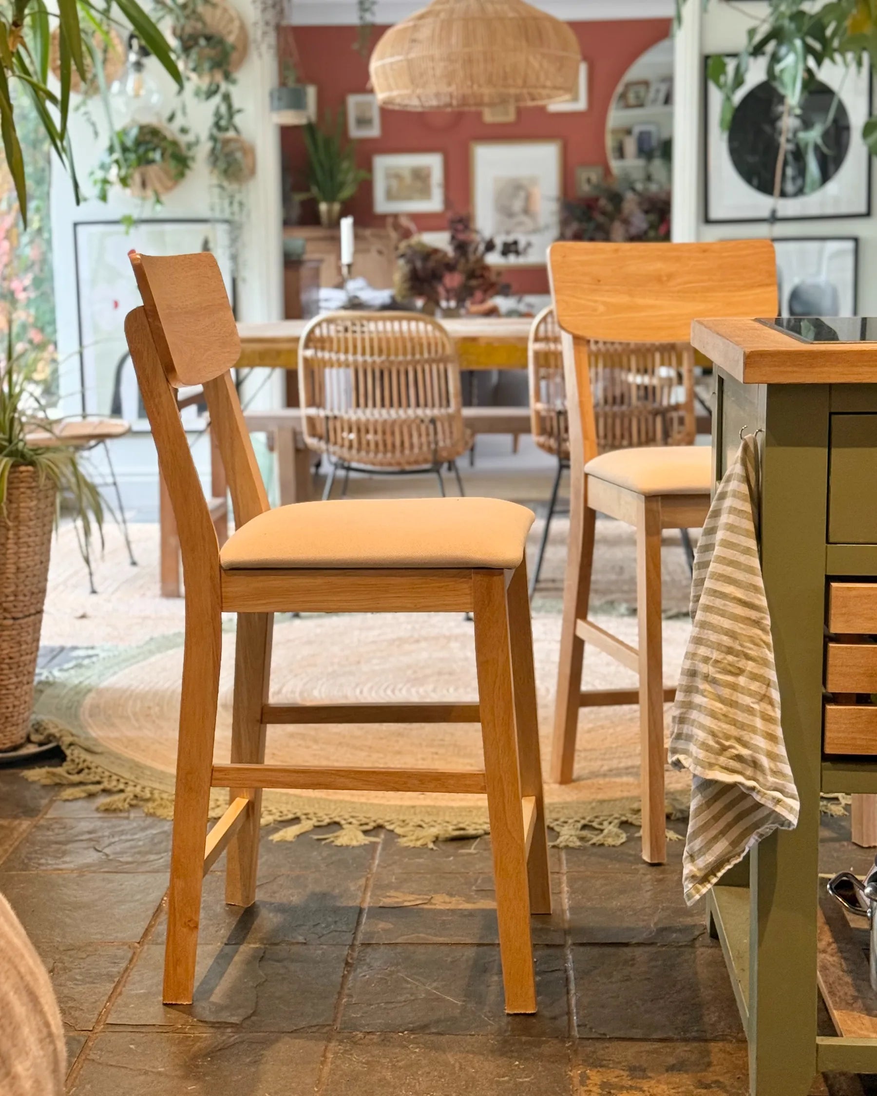 Set of 2 Bar Chairs AMBLER Wood Light Brown/ Beige