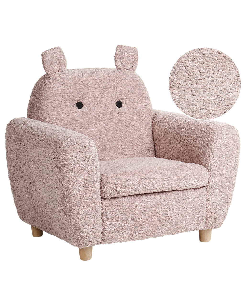 Kids Armchair Hippo MARIBO Boucle Pastel Pink