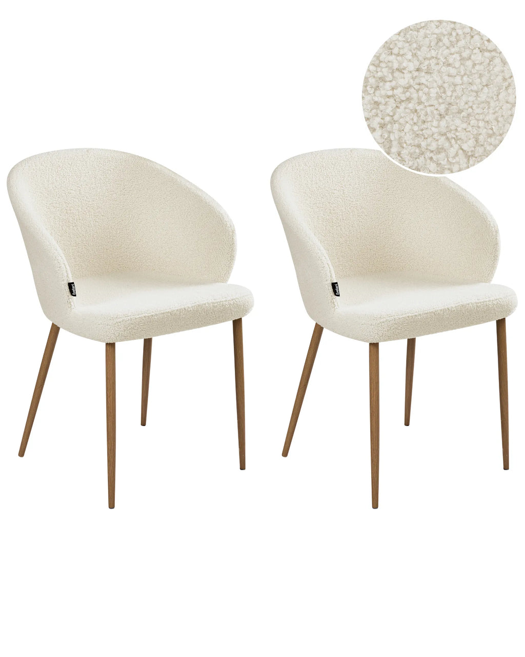 Set of 2 Dining Chairs MASON Boucle Off-White/ Light Brown