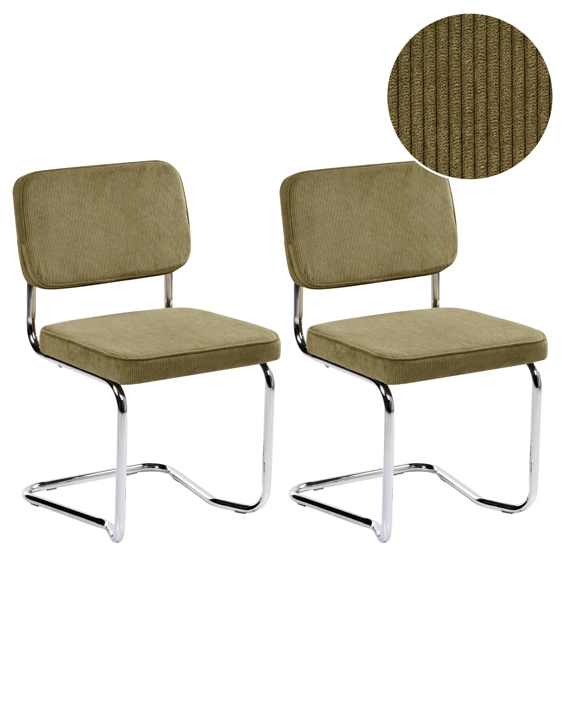 Set of 2 Dining Chairs IRWIN Corduroy Olive Green
