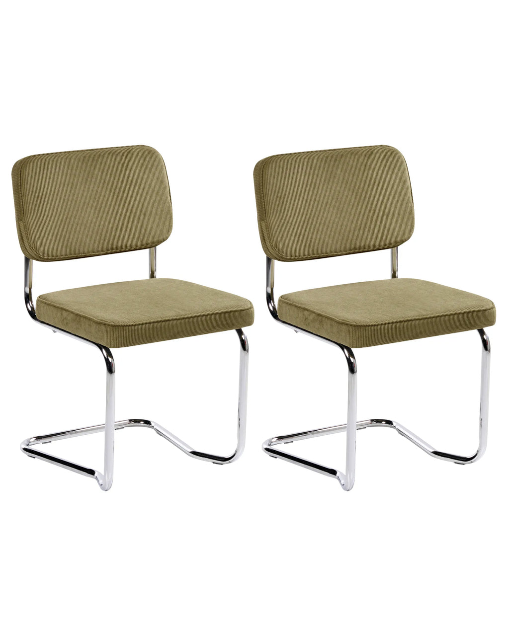 Set of 2 Dining Chairs IRWIN Corduroy Olive Green