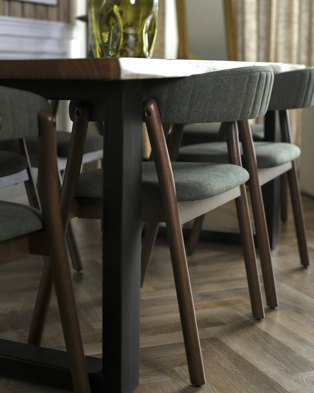Set of 2 Dining Chairs MYLO Fabric Dark Brown/ Green