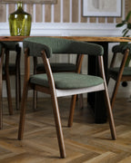 Set of 2 Dining Chairs MYLO Fabric Dark Brown/ Green