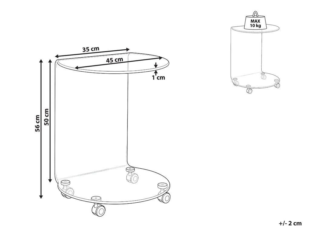Side Table MINTO Tempered Glass Transparent with Wheels