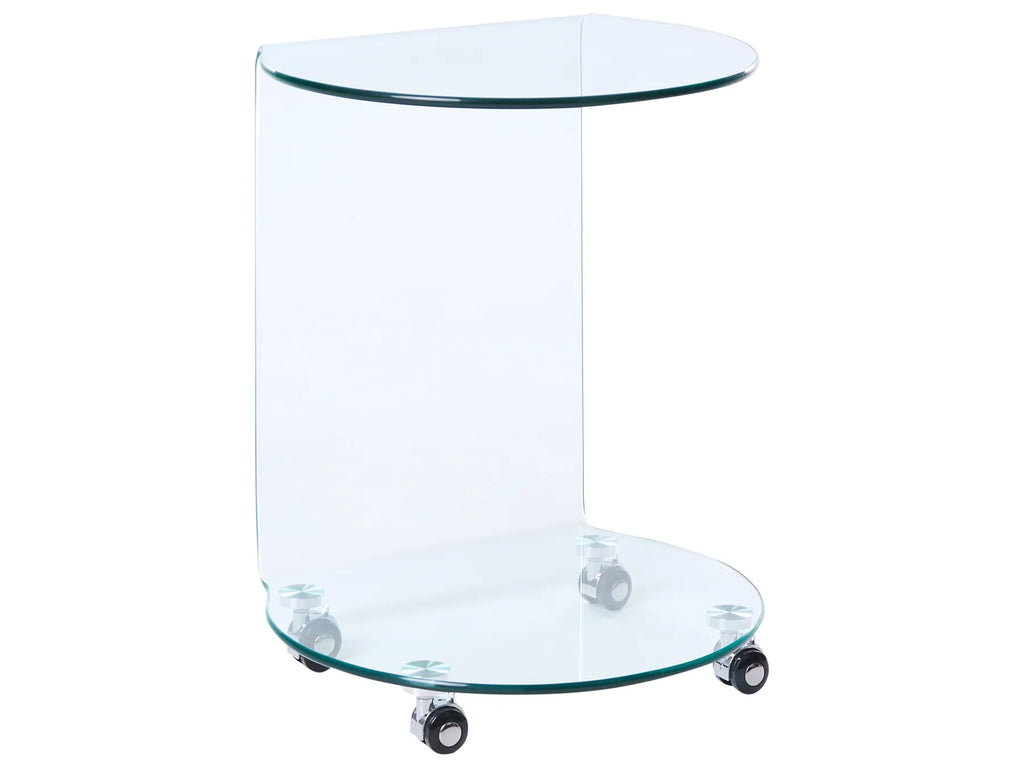 Side Table MINTO Tempered Glass Transparent with Wheels