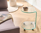 Side Table MINTO Tempered Glass Transparent with Wheels