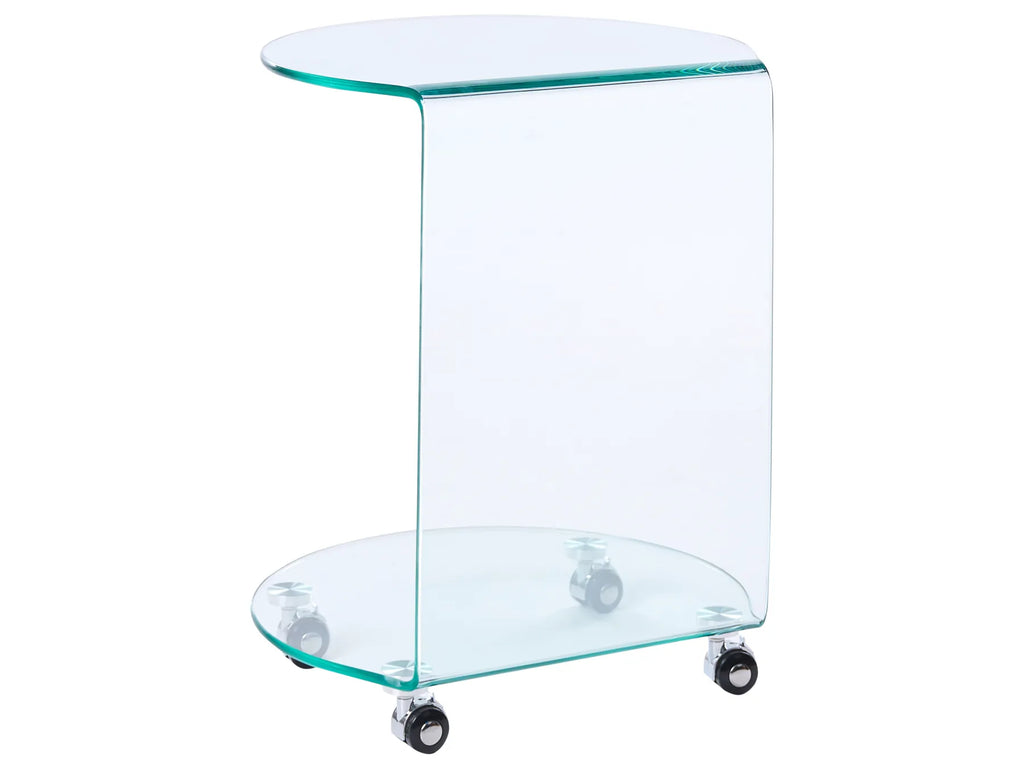 Side Table MINTO Tempered Glass Transparent with Wheels