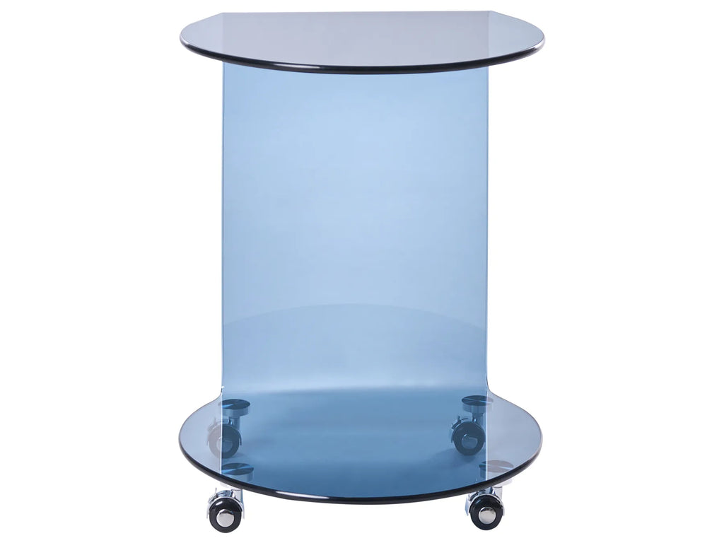 Side Table MINTO Tempered Glass Blue with Wheels