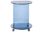 Side Table MINTO Tempered Glass Blue with Wheels