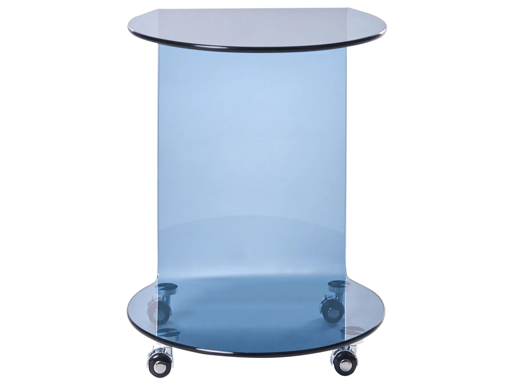 Side Table MINTO Tempered Glass Blue with Wheels