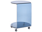 Side Table MINTO Tempered Glass Blue with Wheels
