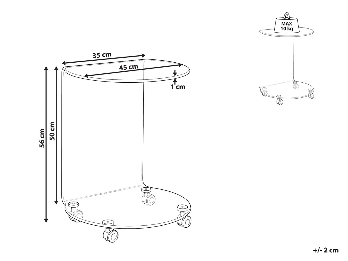 Side Table MONTERA Tempered Glass Brown with Wheels — material and finish detail