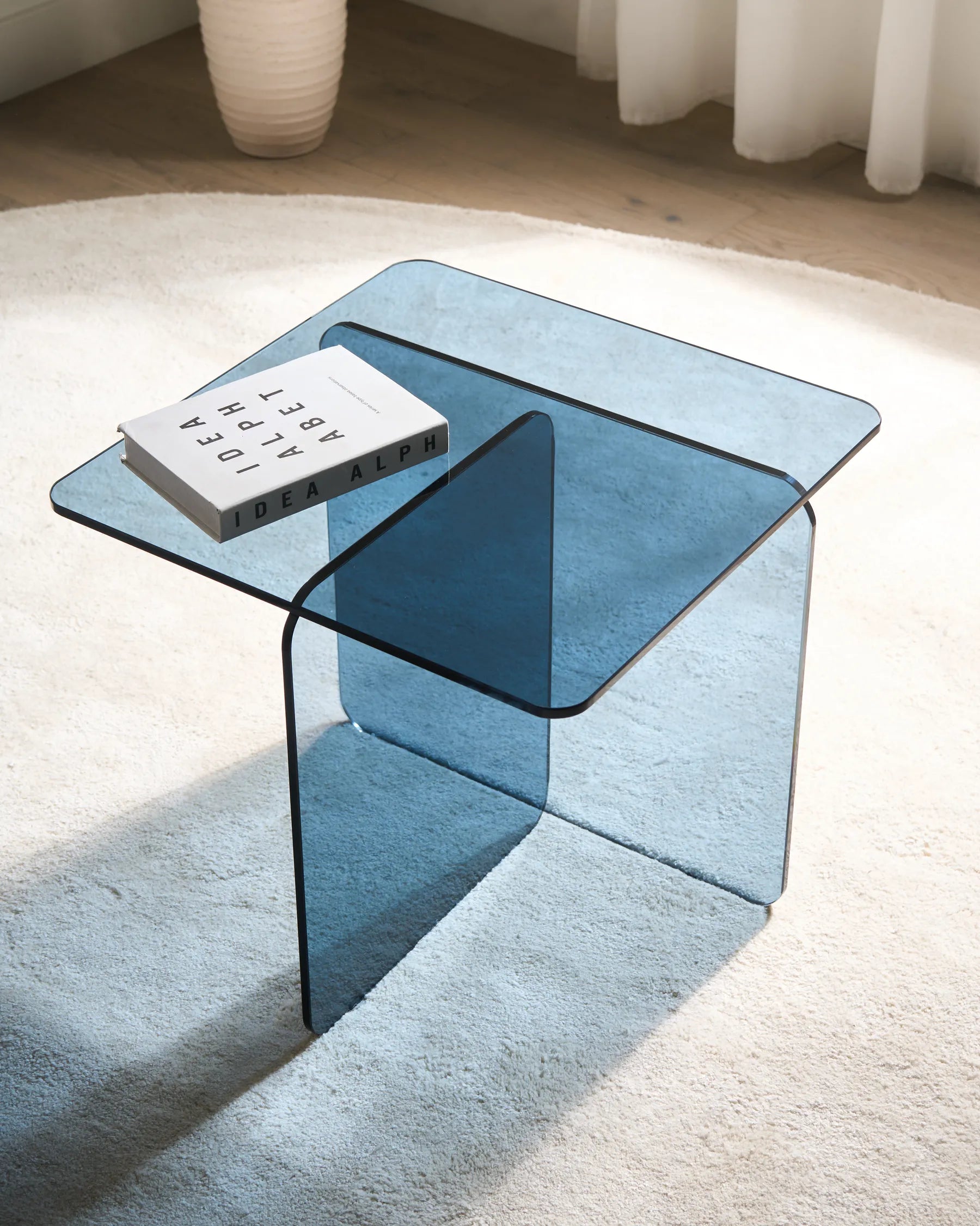 Side Table AMISK Tempered Glass Blue