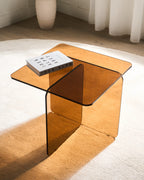 Side Table SAVINA Tempered Glass Brown — angled product view