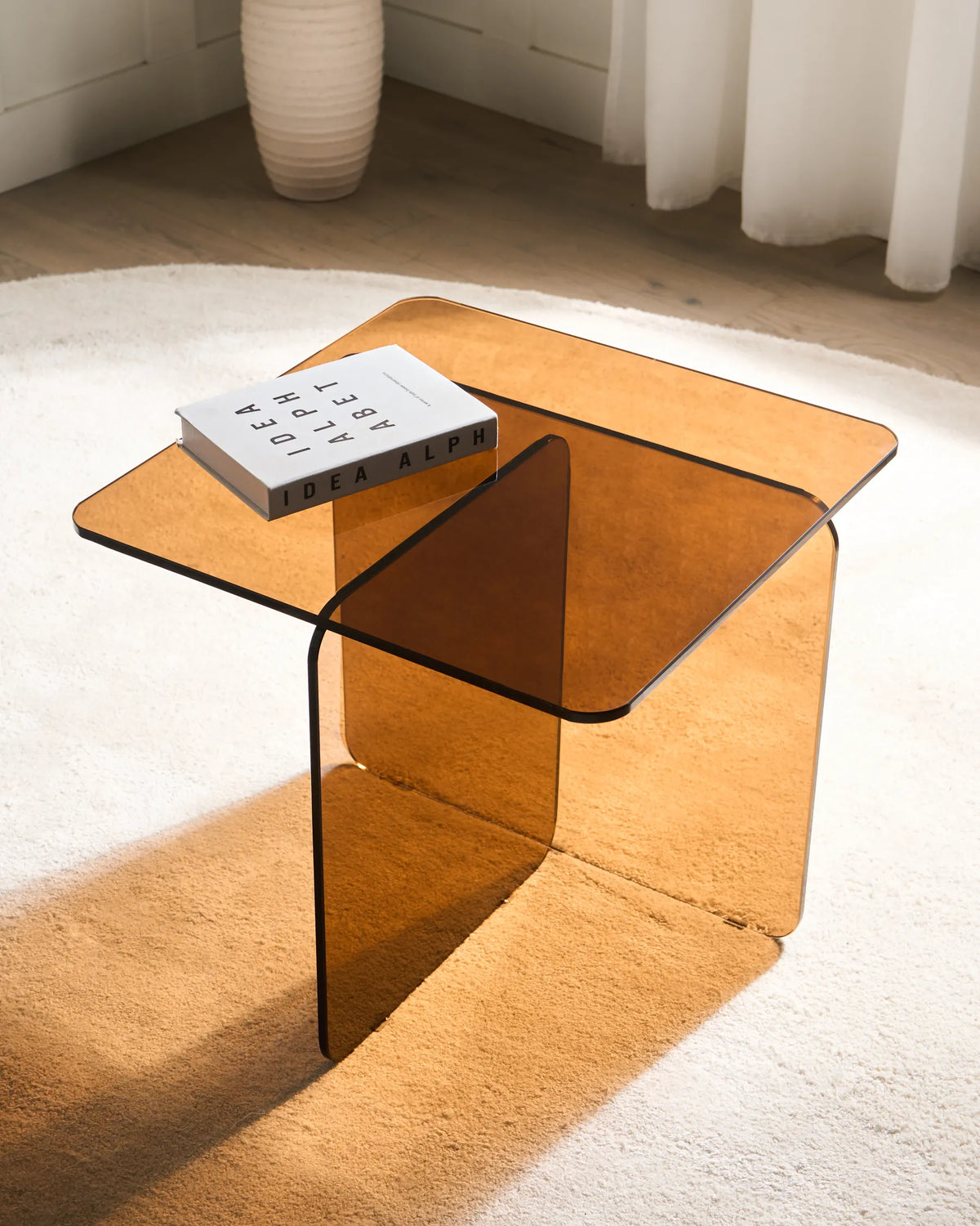 Side Table SAVINA Tempered Glass Brown — angled product view