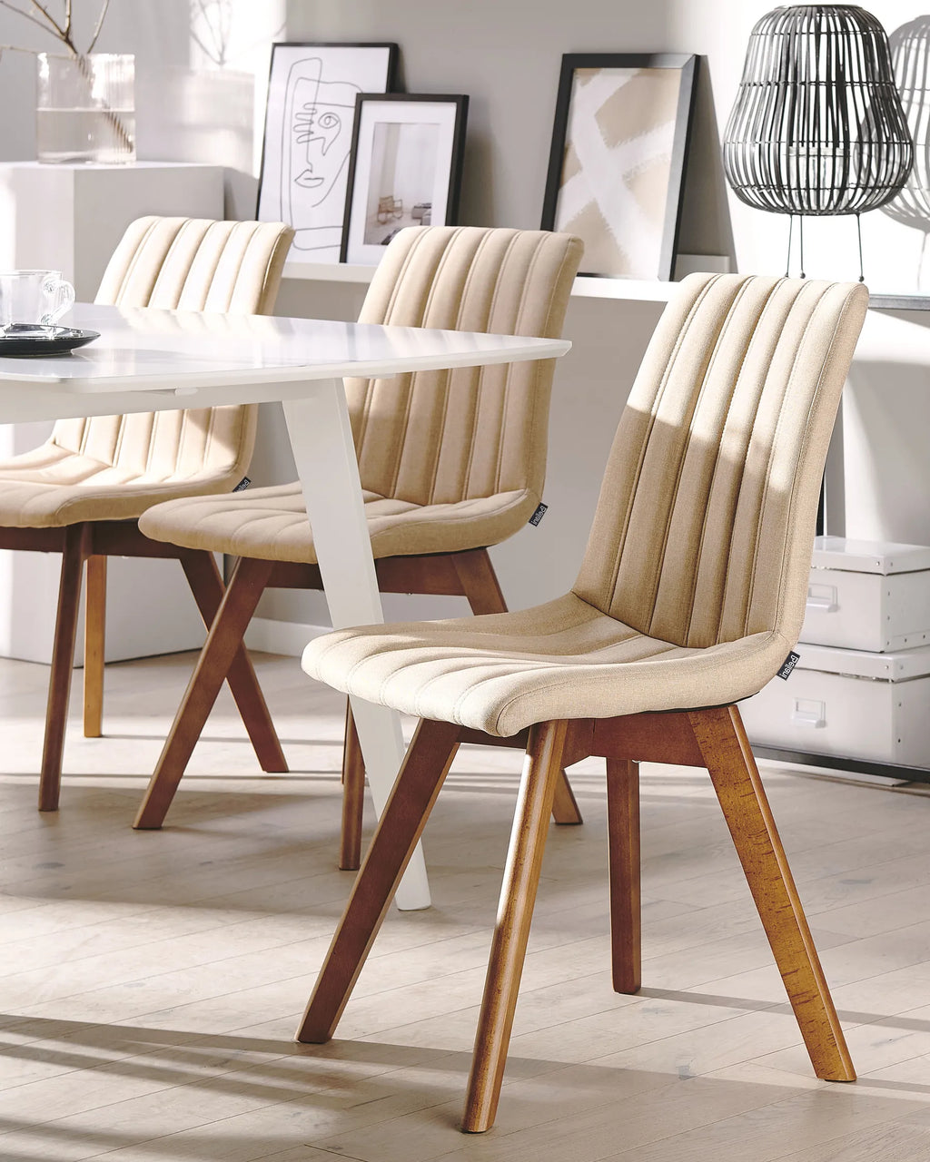 Set of 2 Dining Chairs CALGARY Fabric Sand Beige