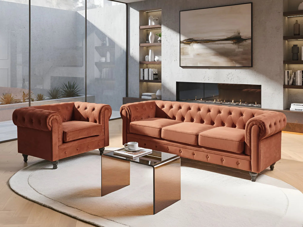 Armchair CHESTERFIELD Velvet Golden Brown