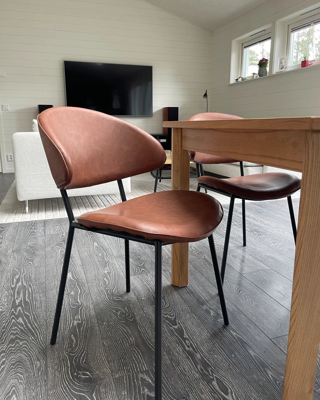 Set of 2 Dining Chairs KIANA Faux Leather Brown