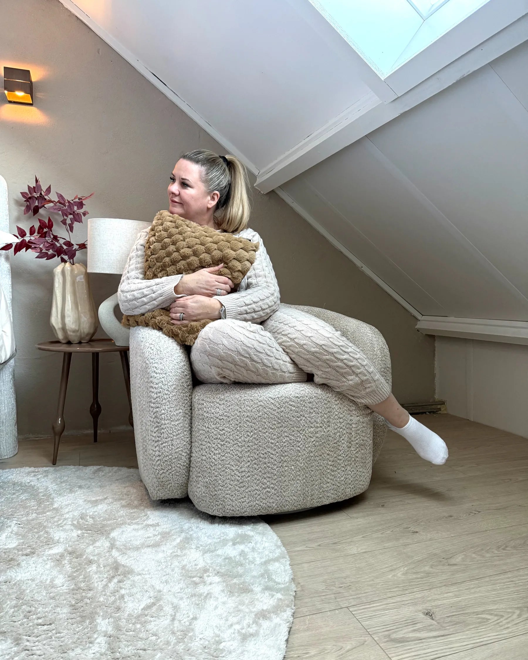Swivel Armchair TORE Fabric Beige