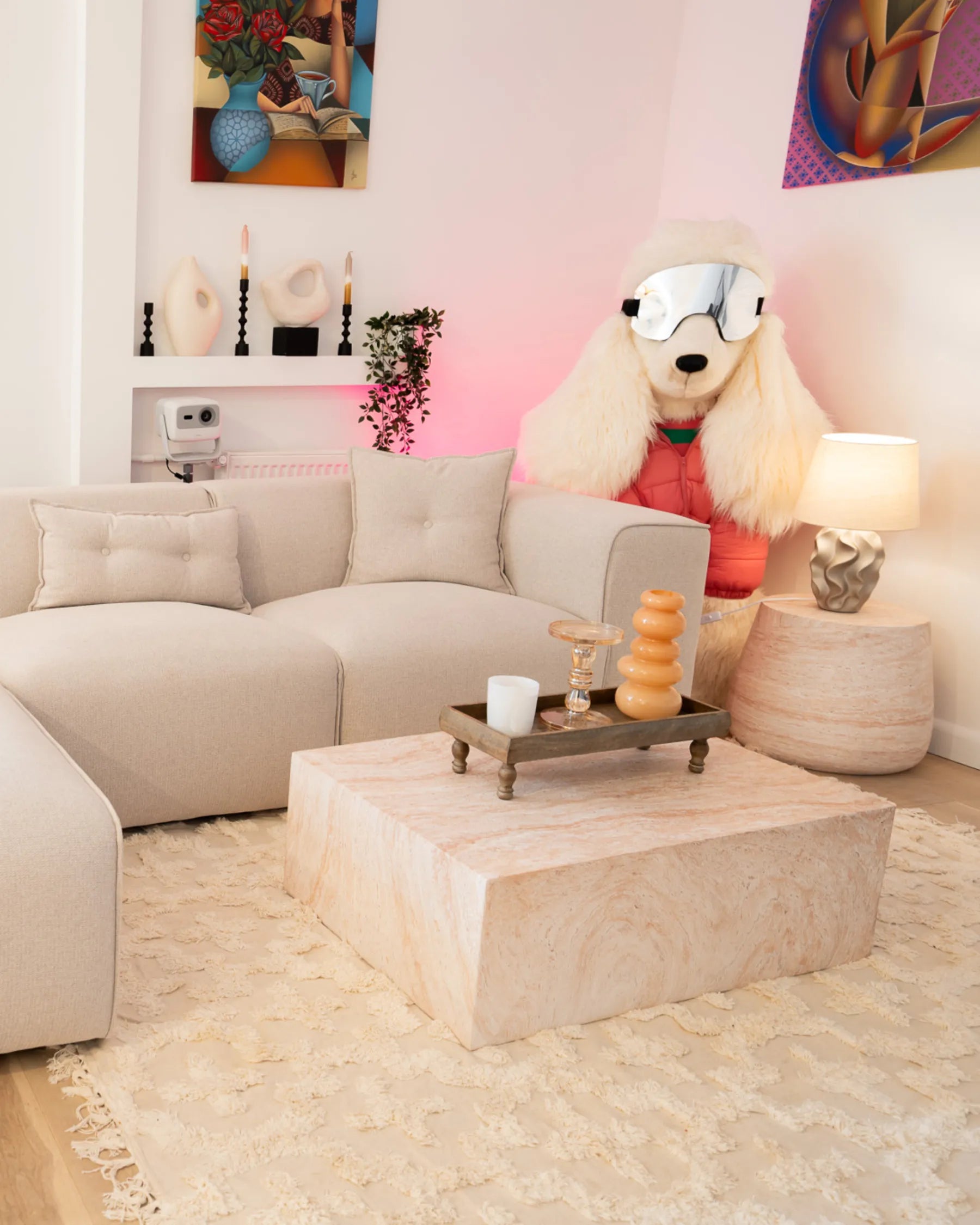 Coffee Table NOBRES 90 cm 66 cm Travertine Effect