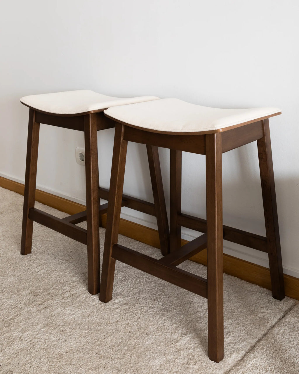Set of 2 Bar Stools DIXON Wood Off-White/ Dark Brown