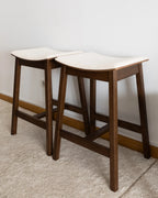 Set of 2 Bar Stools DIXON Wood Off-White/ Dark Brown