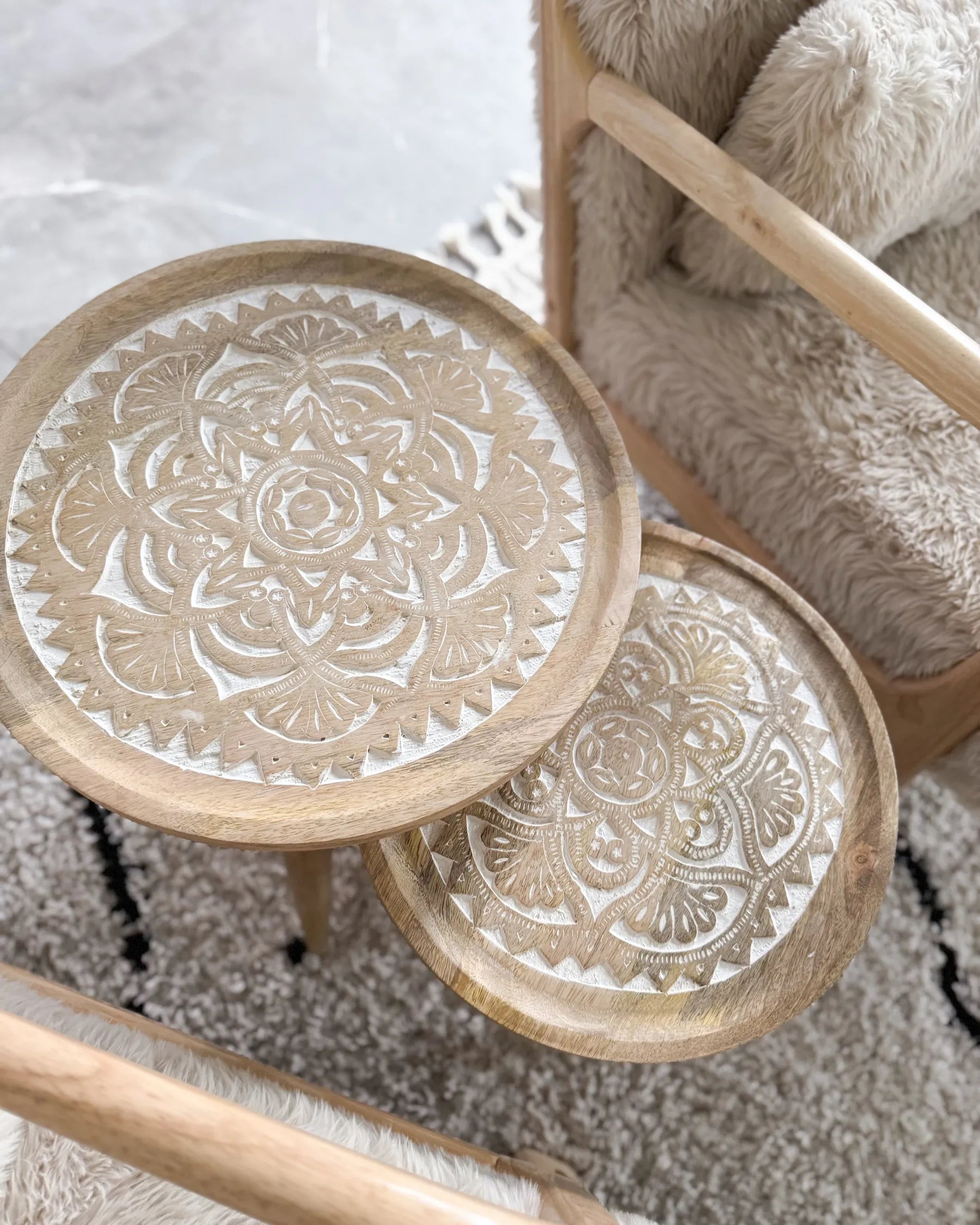 Set of 2 Side Tables SAKITA Mango Wood Brown/ White