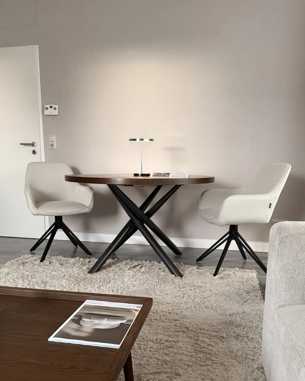 Set of 2 Dining Chairs Swivel JODAR Fabric Light Beige