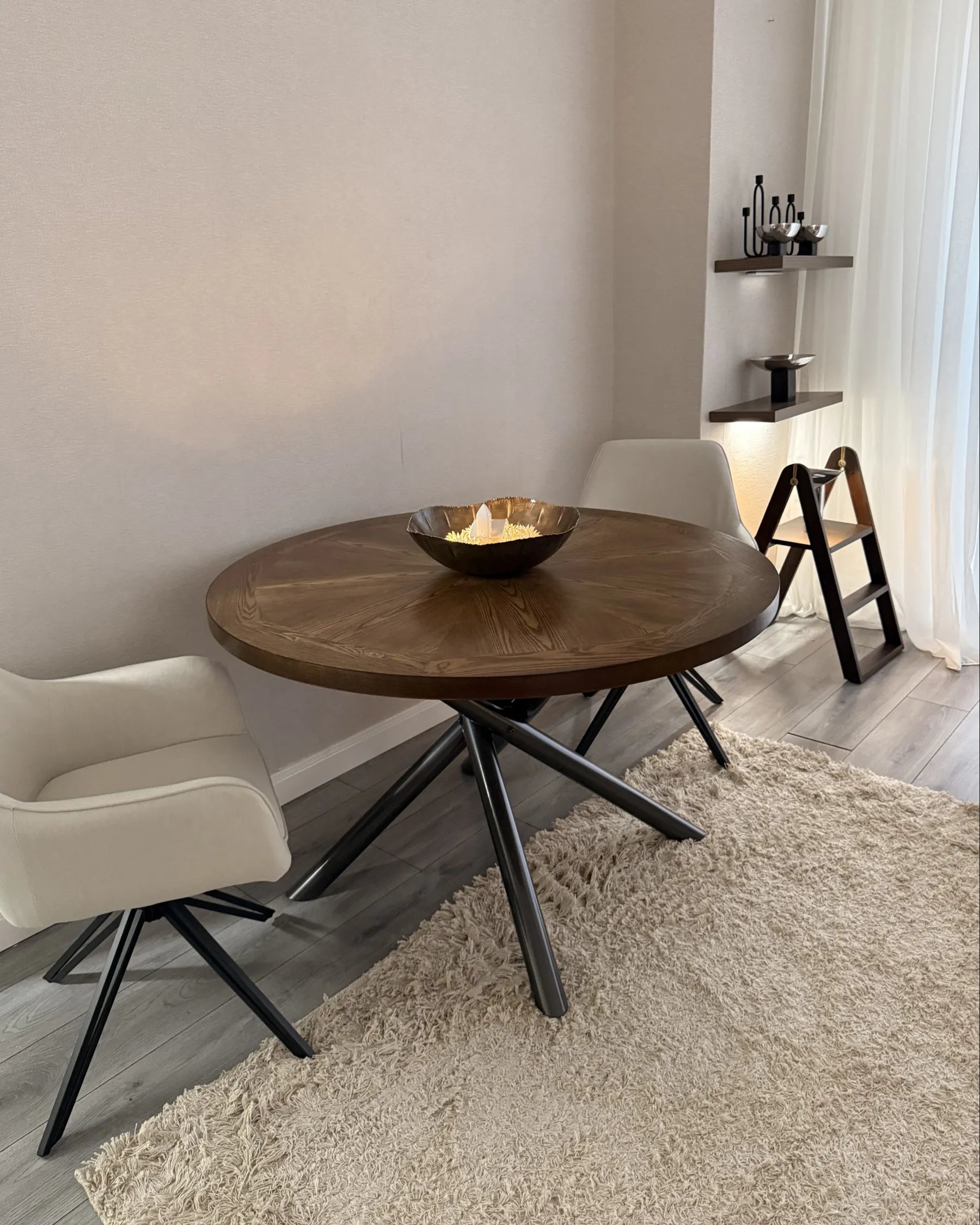 Dining Table LORENZO Brown Ash Wood 120 cm 120 cm