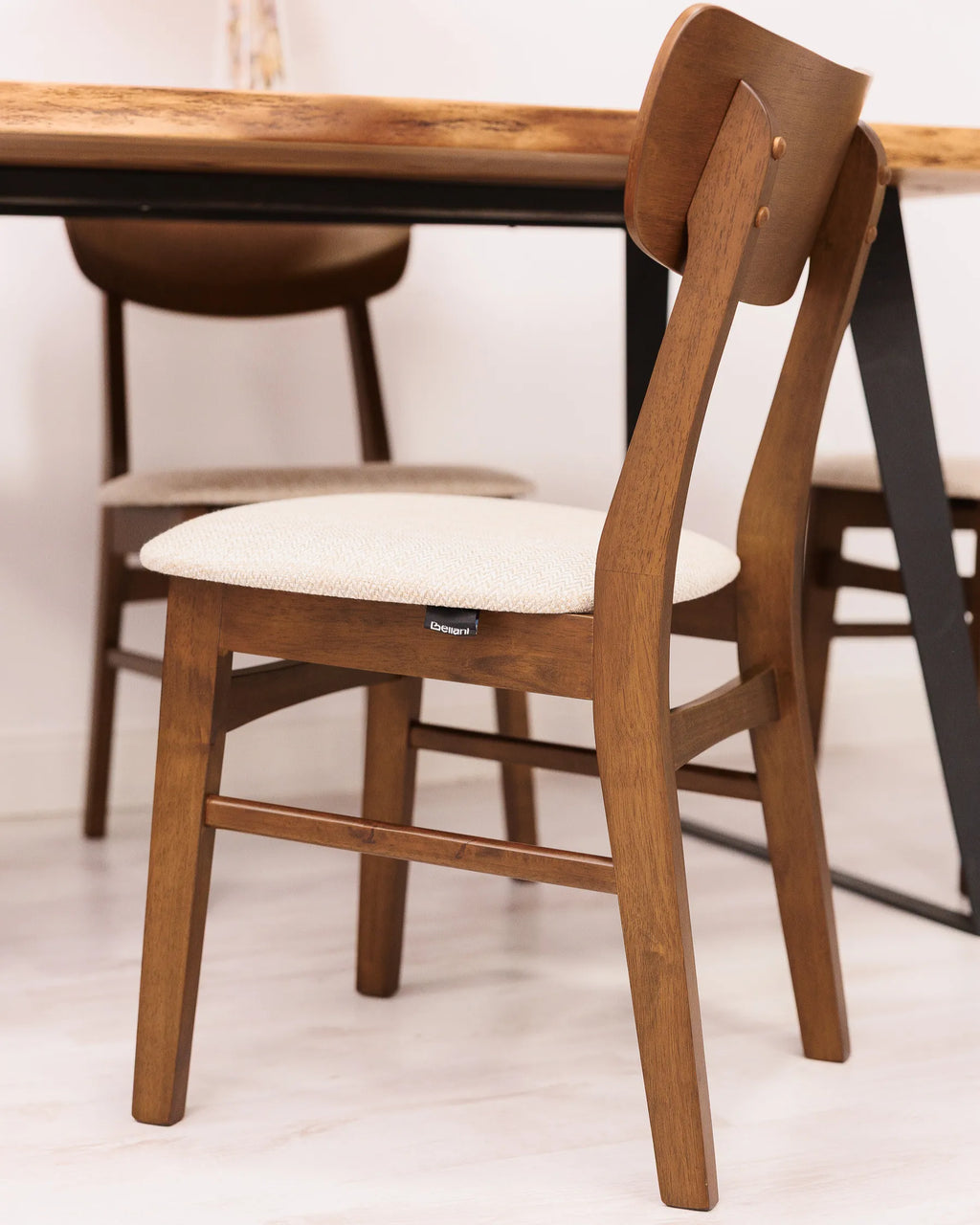 Set of 2 Dining Chairs ANOKA Wood Brown/ Beige