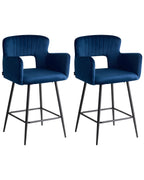 Set of 2 Bar Chairs SANILAC Velvet Navy Blue