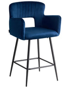 Set of 2 Bar Chairs SANILAC Velvet Navy Blue