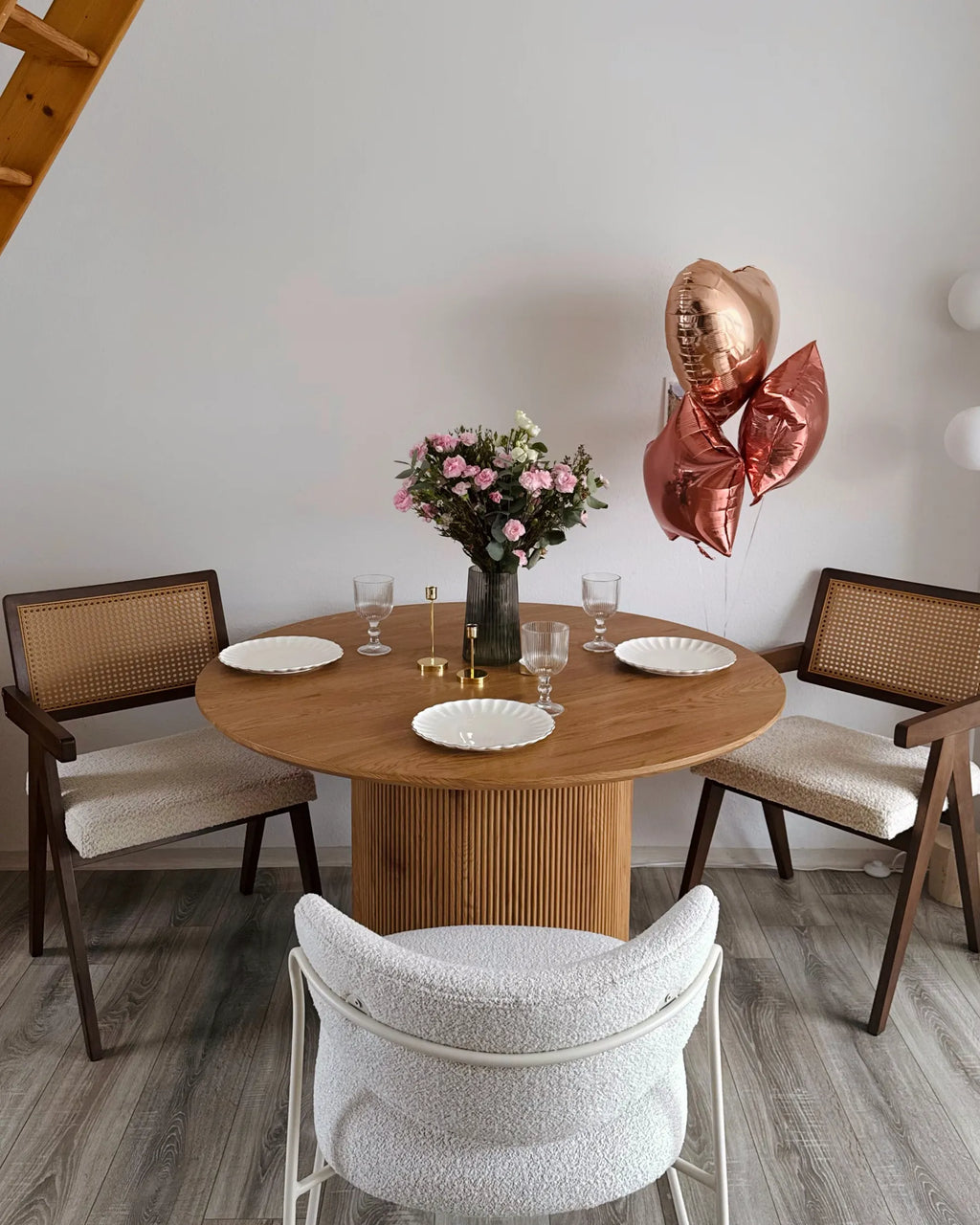 Set of 2 Dining Chairs AVA Wood Brown/ Light Beige