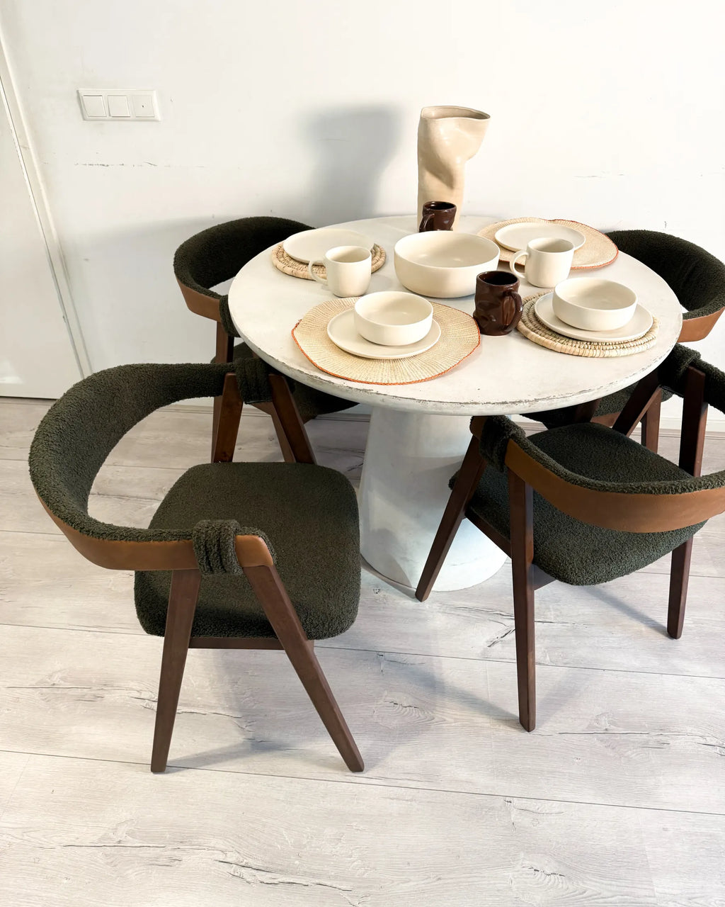 Set of 2 Dining Chairs DAY Boucle Dark Brown/ Green