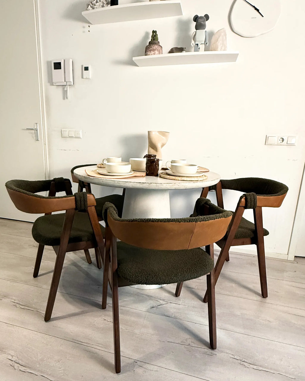 Set of 2 Dining Chairs DAY Boucle Dark Brown/ Green