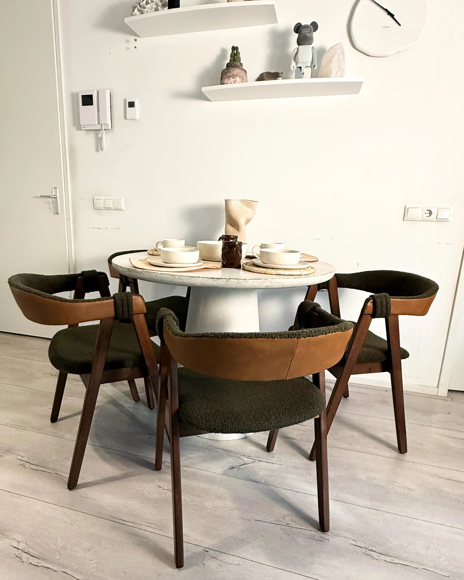 Set of 2 Dining Chairs DAY Boucle Dark Brown/ Green