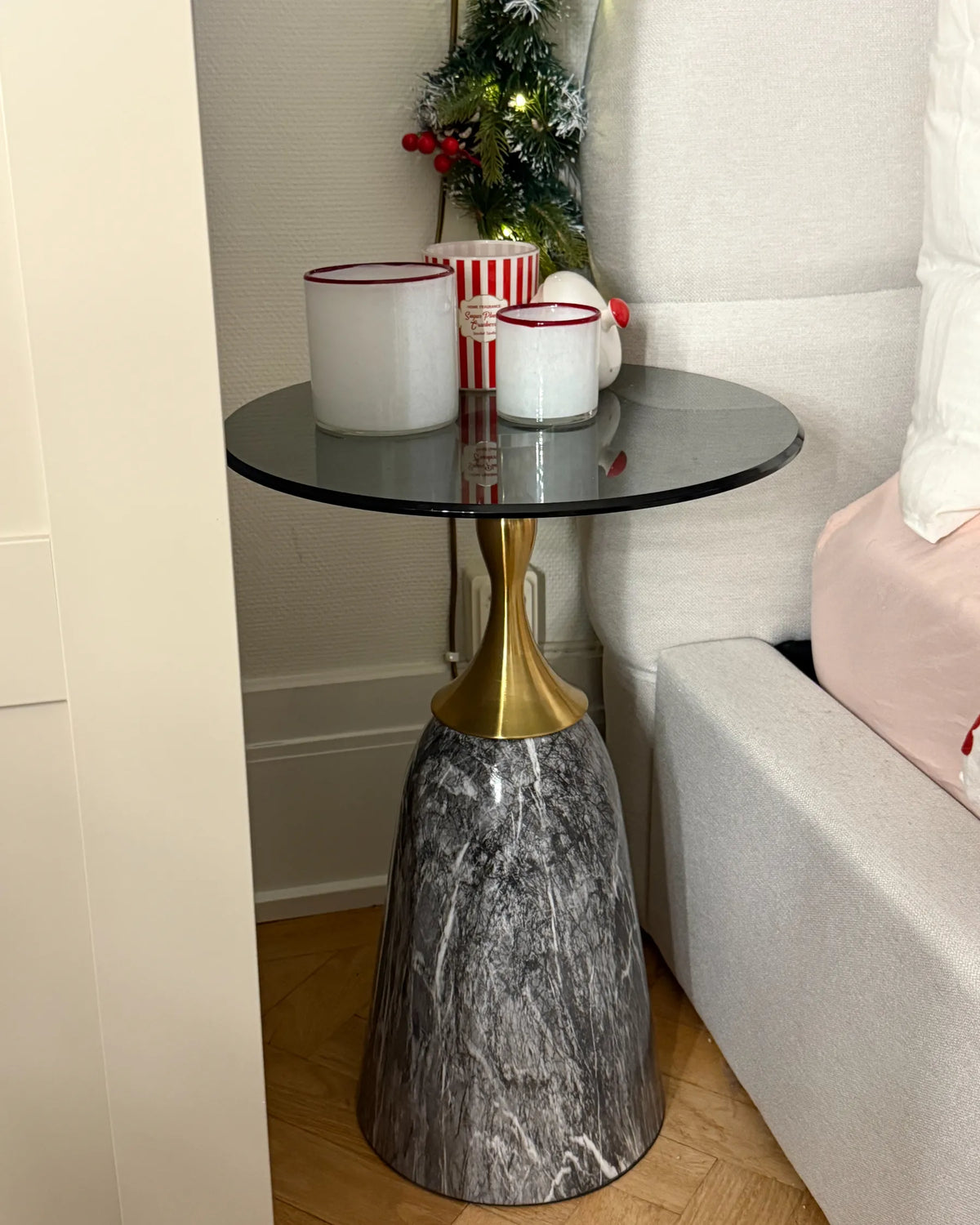 Side Table MAVORA Tempered Glass Grey Marble — alternate product view
