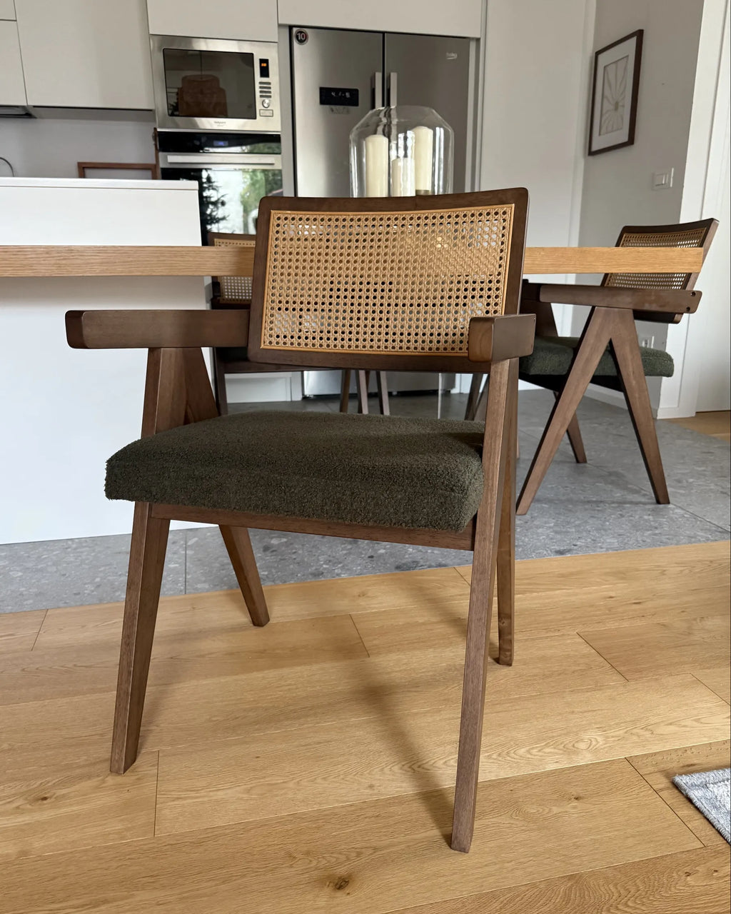 Set of 2 Dining Chairs AVA Wood Brown/ Green