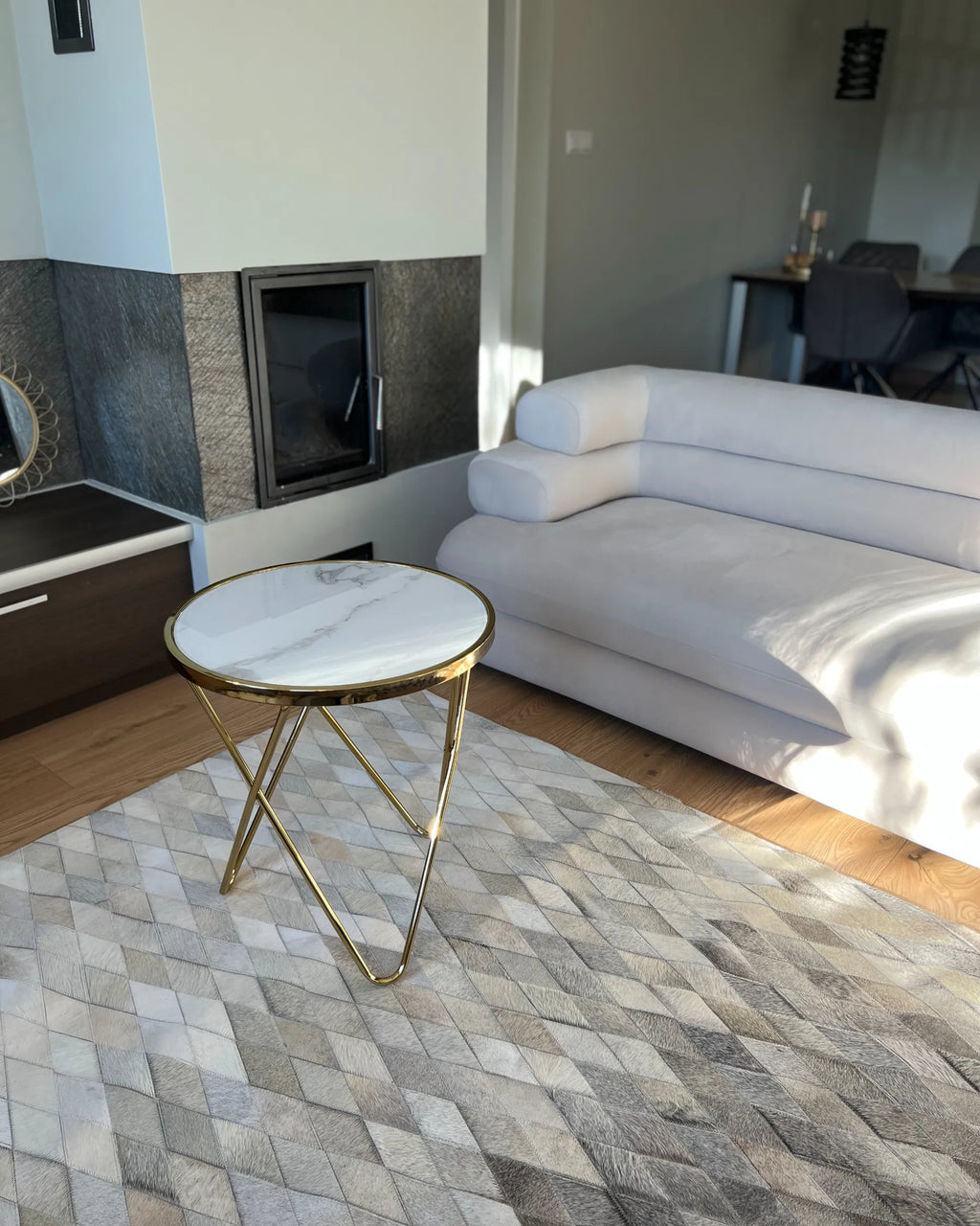 Side Table MERIDIAN Tempered Glass Marble/ Gold
