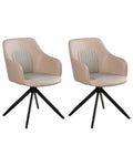 Set of 2 Dining Chairs Swivel LIKELY Faux Leather Sand Beige