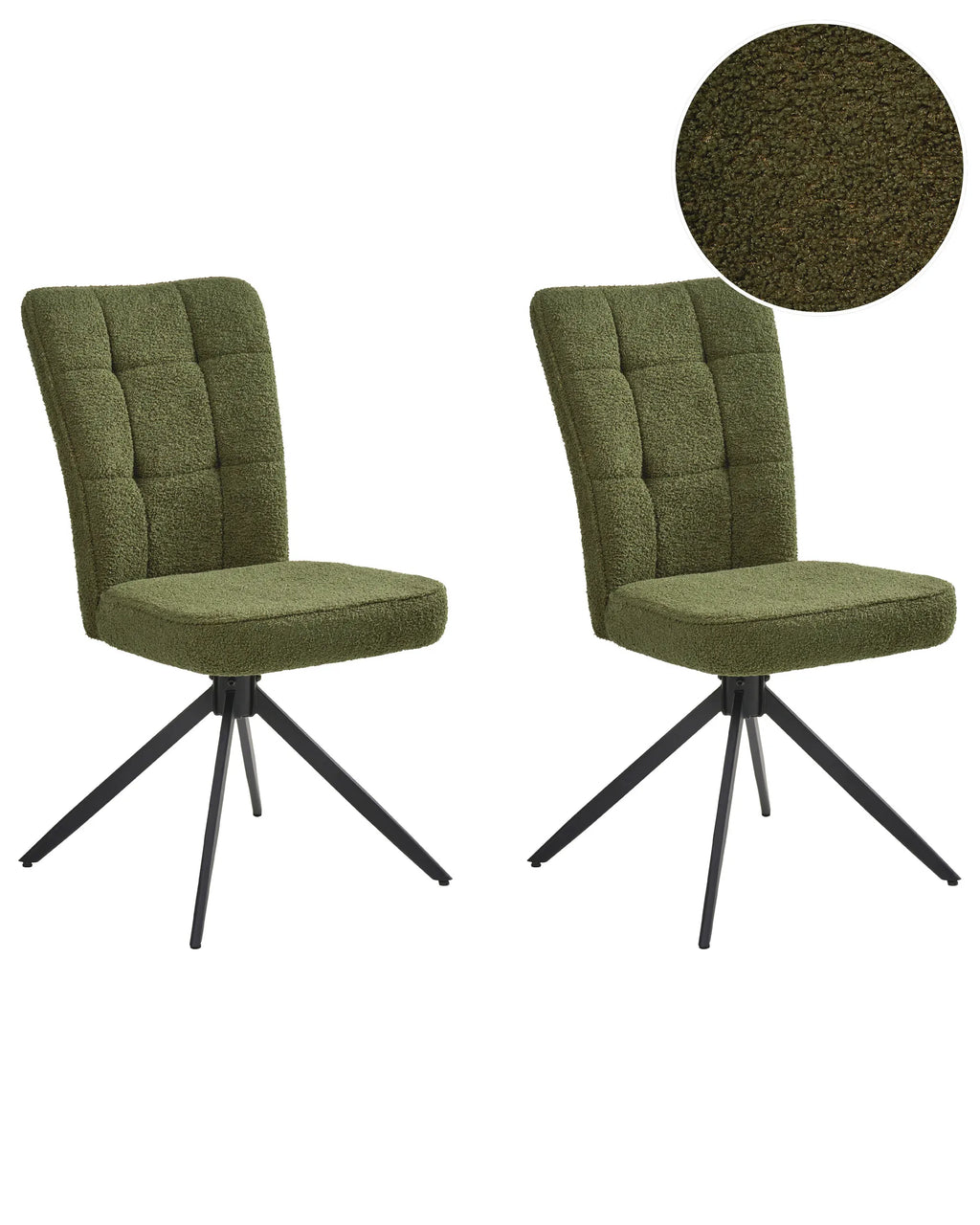 Set of 2 Dining Chairs Swivel RYAN Boucle Green