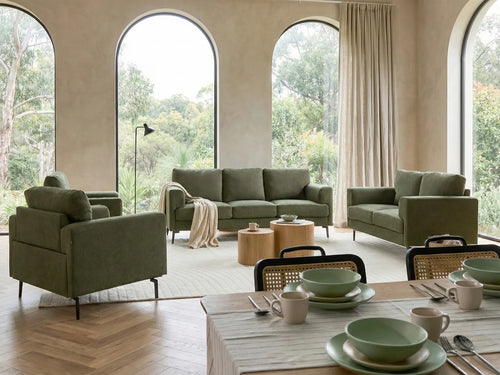 Armchair AMINA Fabric Green – angled product view