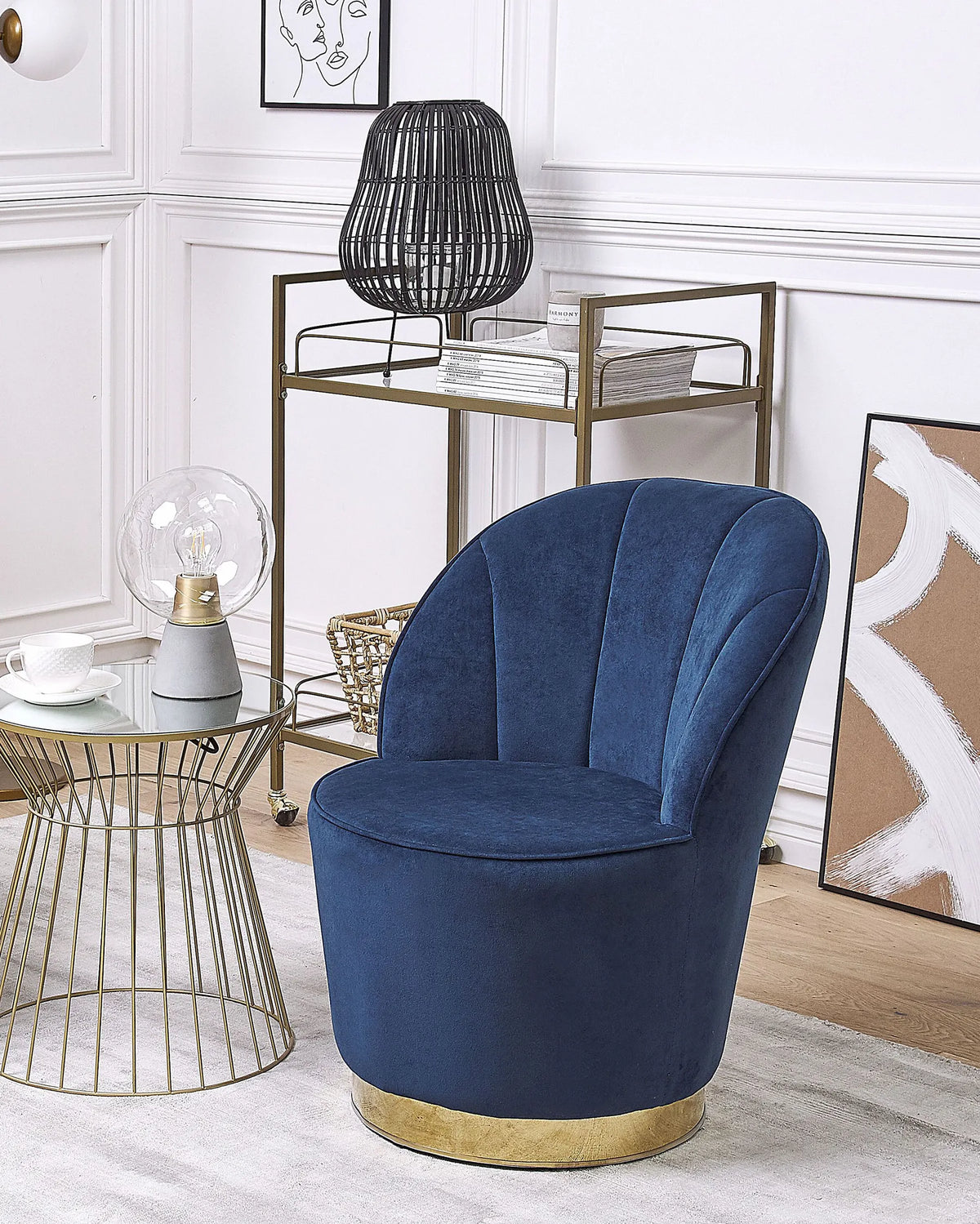 Armchair CELVIA Velvet Dark Blue – front view