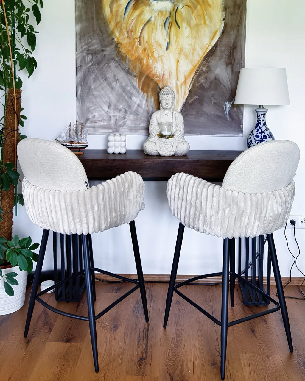 Set of 2 Bar Chairs AMITY Fabric Light Beige