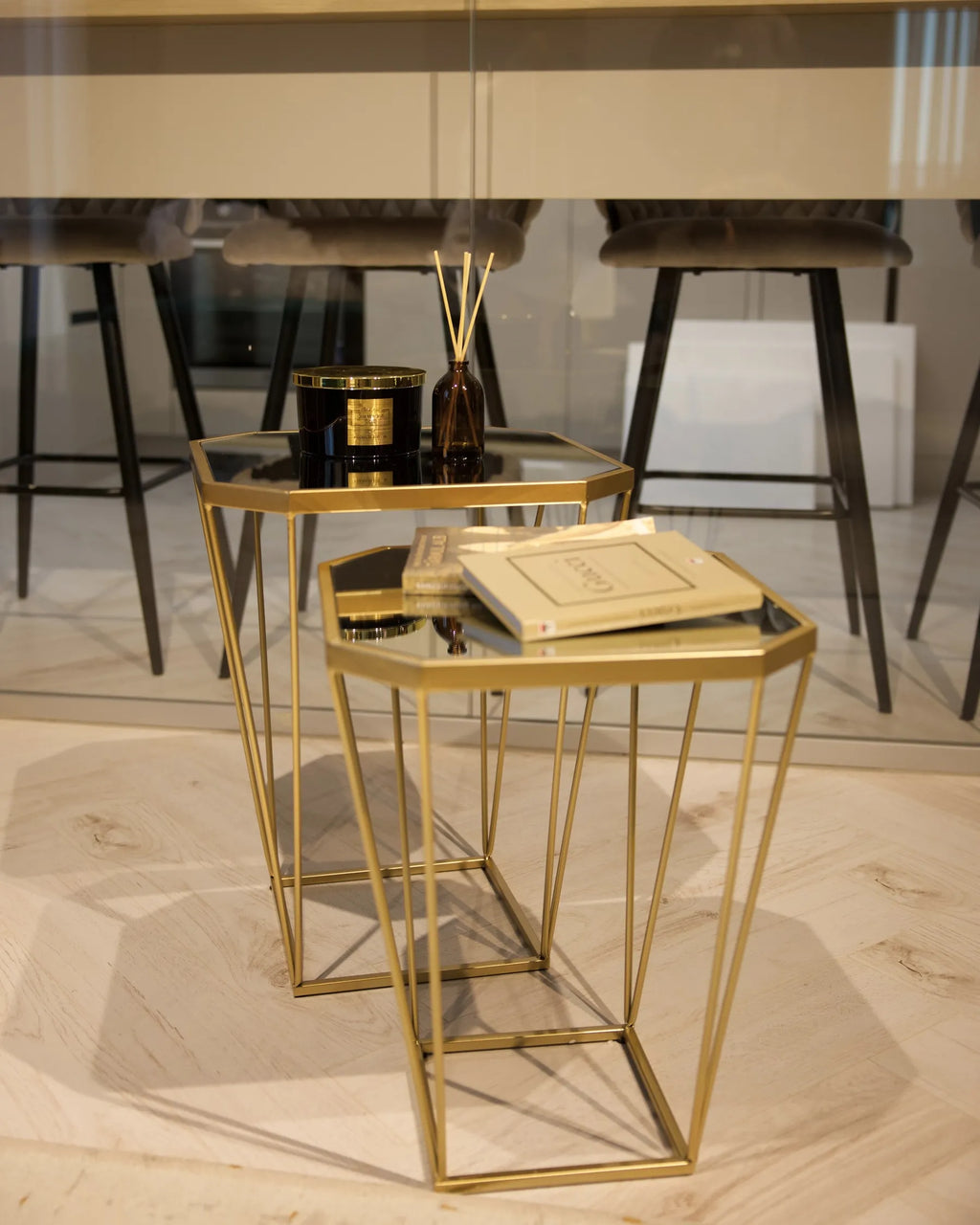 Set of 2 Side Tables SIERRA Glass Gold