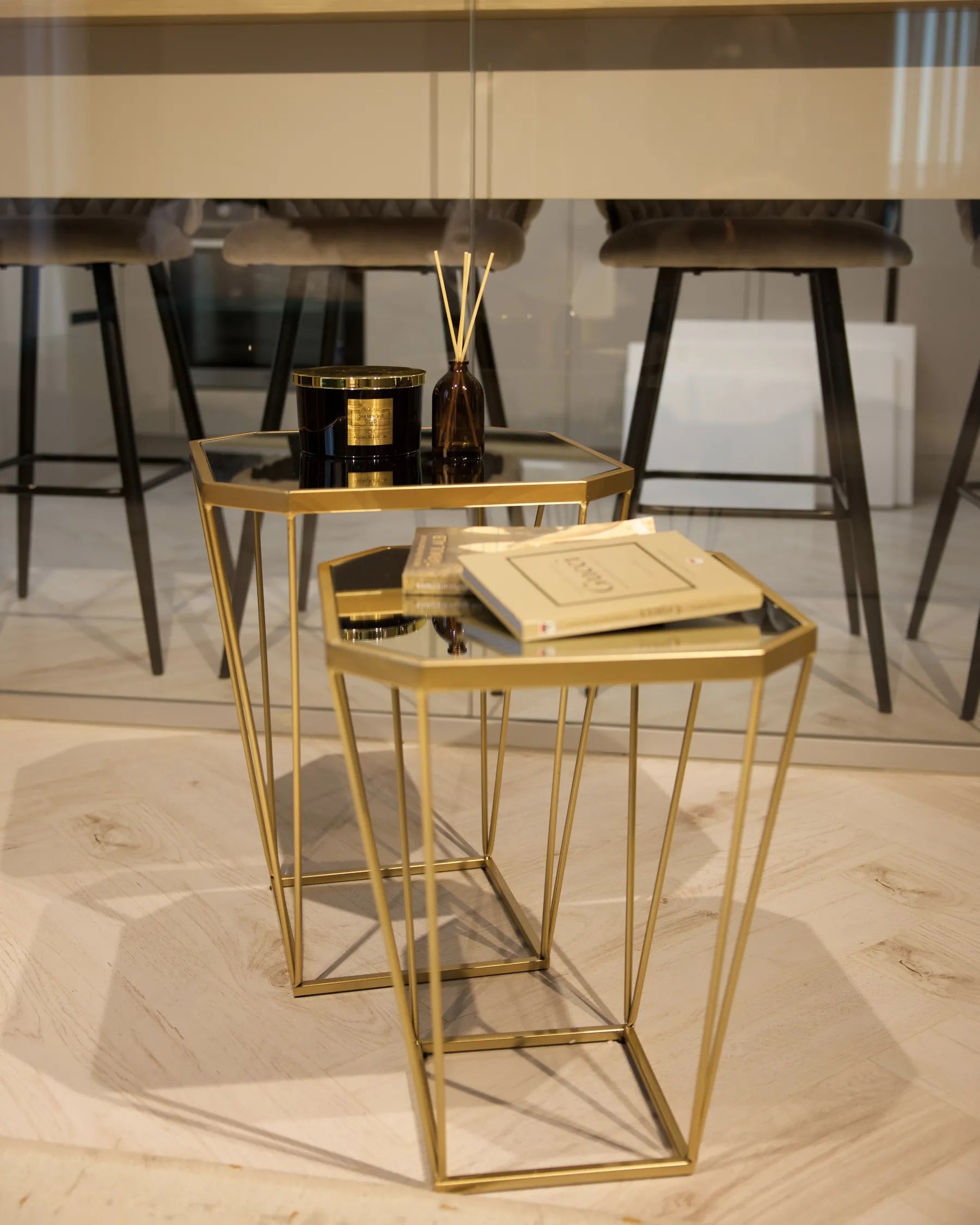 Set of 2 Side Tables SIERRA Glass Gold