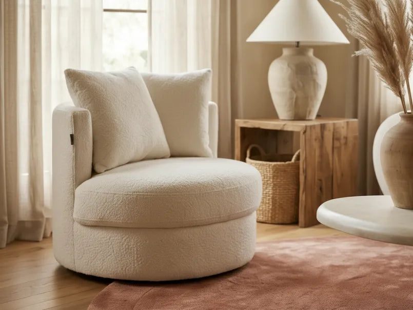 Swivel Armchair DALBY Boucle White